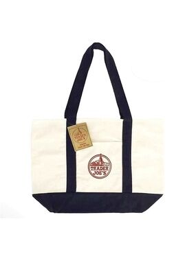 Trader Joe's Large Canvas Tote Bag Navy Blue